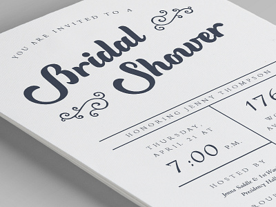 Bridal shower invitation bridal shower date event invitation ornament print script serif time typography