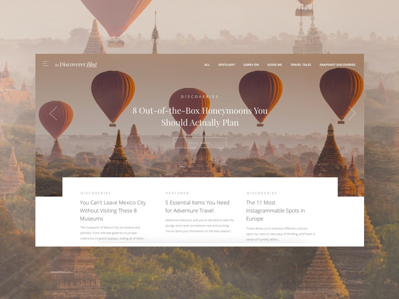The Discoverer Blog homepage launch! thediscoverer hot air balloons desktop website homepage blog
