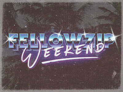 80s Type Treatment 80s brush script chrome cyan gray grey lens flare lettering palm tree photoshop swash typography