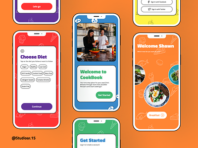 CookBook Onboarding Process app app design case study cooking cooking app food food app illustration recipe recipe app ui