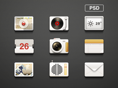 icons camera picture mail radio calendar maps weather icon music psd