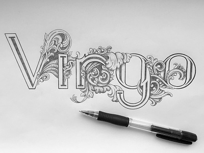 Virgo calendar floral hand drawn lettering ornamental sign typography victorian virgo zodiac