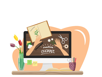 Vector flat illustration of creative channel about scrapbooking