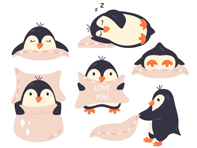Cute scandinavian style penguin set