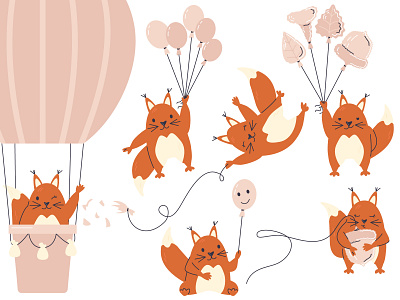Cute adorable squirrel with balloons