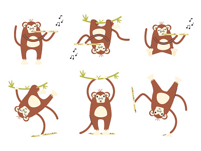 Cute primate baby with a flute