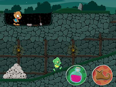 Monster Race Game Screenshot cemetery character frankenstein game grave graveyard icon illustration skull underground