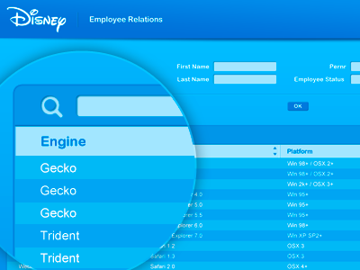 Disney Employee Relations alphabit blue design table ui user interface ux web window