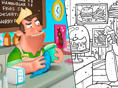 Coloring Practice bar bartender cafe coloring colorization illustration wacom
