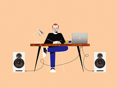 Sound designer character collage illustration music office people room sound designer vector work workfromhome