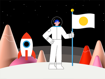 Arrival 3d astronaut character cosmonaut design illustration people space vector