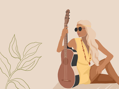 Girl with a guitar art branding design flat girl graphic design guitar happy hippie human icon illustration illustration art illustrations illustrator logo relax sun sunny