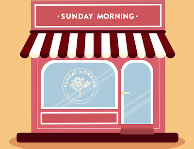 Storefront with Sunday Morning on Window. design flat illustration illustration design illustrations illustrator market storefront sunday morning vector vector art