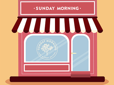 Storefront with Sunday Morning on Window.