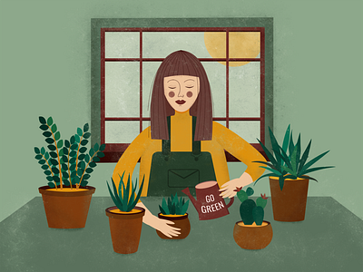 Girl with plants.