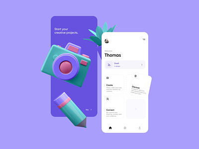 Creative tool 3d 3d animation 3d modeling app app design clean clean ui design draft home home screen ios minimalism minimalistic mobile onboard onboarding onboarding screen onboarding ui ui