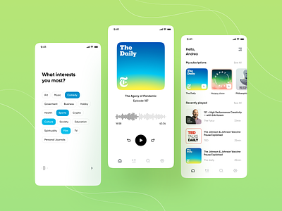 Podcast App app audio clean clean ui design minimalistic mobile play podcast podcasting podcasts ui