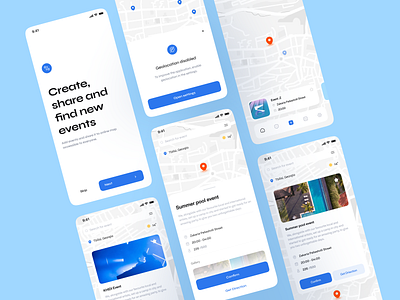 Event planner app clean clean ui design direction event find get direction invite location map maps minimalistic mobile new party planner pool ui weather