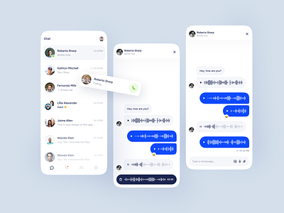 Chat app app audio chat chatting clean clean ui design message messages minimalistic mobile online profile react smile ui user view