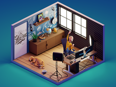 Youtuber's Room 3d animation brandidentity character design dog illustration isometric squeezie ui ux youtube youtube channel