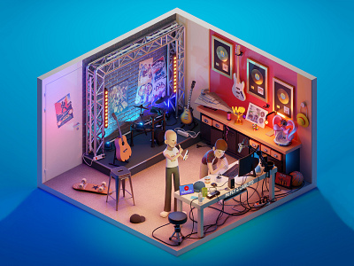 Youtuber's Room #2 3d 3dillustration animation app basket blender diorama drum guitar illustration isometric skate toy youtuber