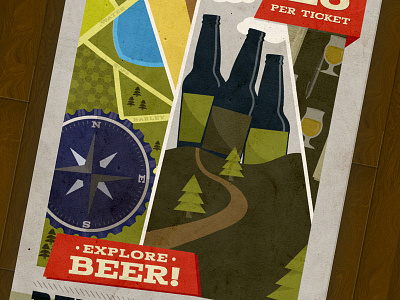 Beer Journey (Bottom) beer bottle bottle cap compass event explore illustration journey map ticket