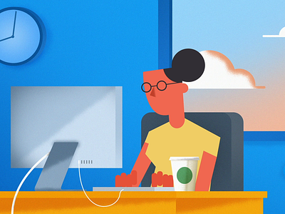 Office Work after effects animation branding character design coffee debut shot design illustration motion office time woman worker