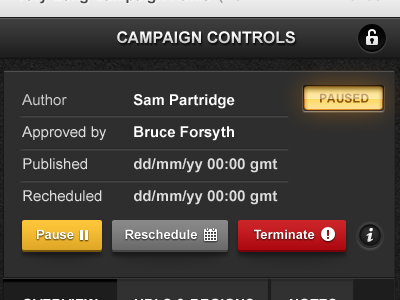Campaign Control Panel buttons campaign controls
