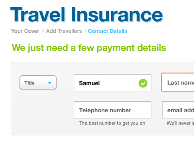 Travel Insurance Ui Small drop down form tick box travel insurance ui user interface validation