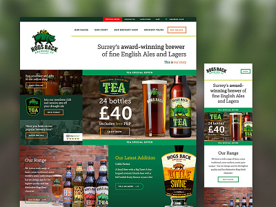 Hogs Back Brewery Website ale beer brewer brewery homepage pints responsive surrey