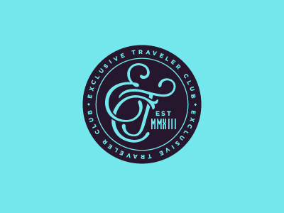 Travel Club Logo blue lettering monogram sans serif seal swashes travel typography