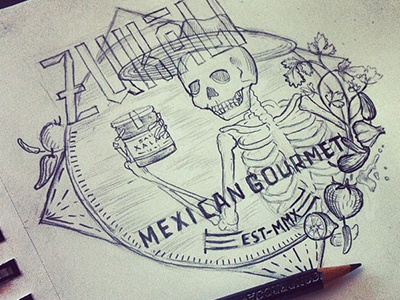 Process Sketch gourmet illustration salsa sketch skull typography