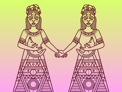 Goddesses fox goddess gradient illustration linework mystical trippy woman