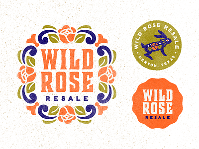 Wild Rose Resale Branding bold branding folk art identity logo mark rabbit rose typography western