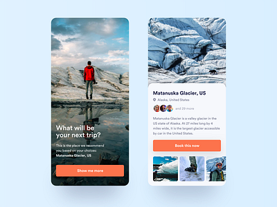 Travel Recommendations adventure app application climb climbing destination glaciar ios iphone location mobile profile snow travel trip ui ux vacations