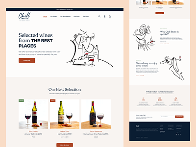 Landing page for Shopify wine store e commerce ecommerce elegant illustrations landing landing page shipping shopify store ui ux web design website wine wine makers wine selection wine shop wine store wineshop