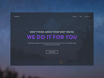 Travel site concept blue concept dark homepage landing landing page sky stars tent travel website