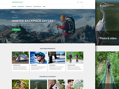 Nature shop backpack camping ecommerce hiking landing landing page nature outdoor page products shop website