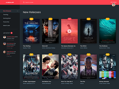 Movie Application UI app application dashboard homepage landing media movie movies play streaming video youtube