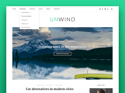 Unwind WordPress Theme blog dropdown ecommerce free landing post sidebar theme web design widgets woocommerce wordpress