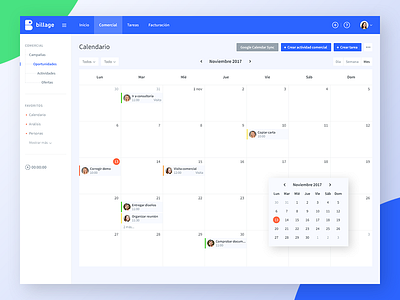 Calendar app blue calendar crm dashboard day filter month saas task tracker week