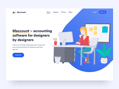 Designer Accounting Home Page Concept accounting app application homepage illustration landing landing page logo tool ui ux website