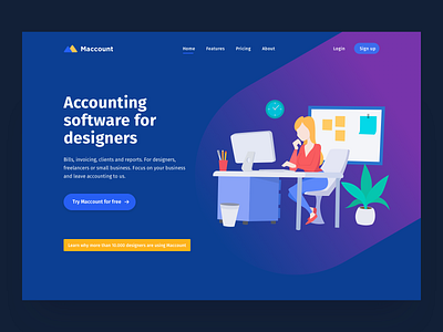 Designer Accounting Landing Dark accounting app application homepage illustration landing landing page logo tool ui ux website