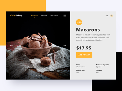 Macarons details page bag bakery cart commerce e commerce macarons pastry product page shop shopify ui