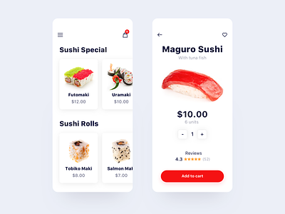 Food App app cart concept ecommerce food ios minimalist price reviews shop store sushi ui ux