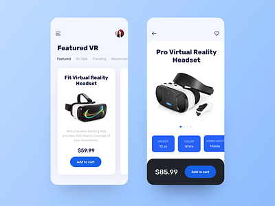 Virtual Reality Headset app cart concept ecommerce features glasses headset ios minimalist price shop shopify store technology ui ux virtual reality vr