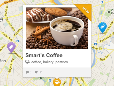 Local business map application business businesses coffee comments google interface likes local location map marker new pin pointer tooltip ui ux web website
