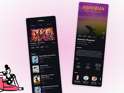 misbar - Movies Catalogue 🎬 android app catalogue dark ui design mobile movies series tv shows ui ux