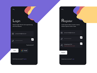 Auth Screens 📱 app auth dark ui design login mobile register ui ux