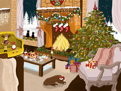 It's the most wonderful time of the year branding christmas design drawing dribble illustration illustrator living room santa snow tree